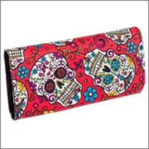 Cartera de mano triple de algodón Siam con bonitas calaveras de azúcar