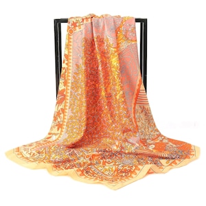 Floral Print Satin Scarf: Women&#39;s Head Scarf, 35&quot; Square