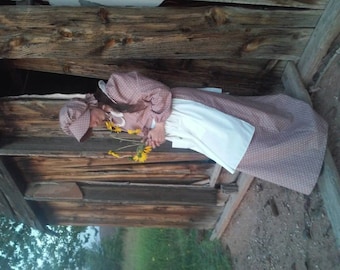Ladies Pioneer Prairie Dress, Apron, Bonnet, Prairie Dress Set, Trek Outfit