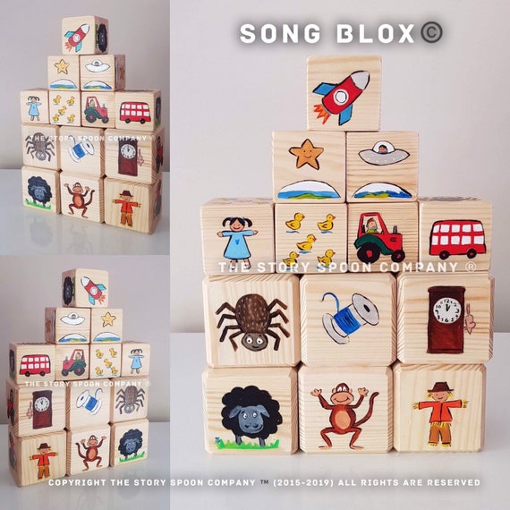 Song Blox Nursery Rhyme Story Cube Story Block Wooden Toys Montessori Waldorf - roblox saber custom songs