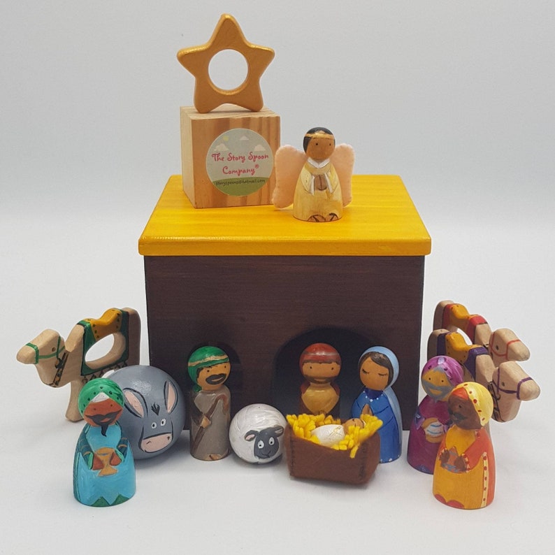 Nativity Set small world peg dolls handmade toys waldorf montessori eyfs childrens toy wooden toy christmas christian image 4