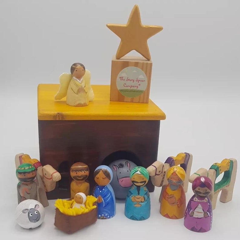 Nativity Set small world peg dolls handmade toys waldorf montessori eyfs childrens toy wooden toy christmas christian image 2