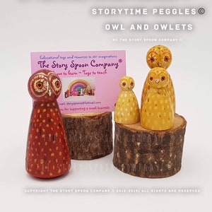 Peg dolls. Owl and Owlets. Babies. Owl. Eyfs preschool toy.  Waldorf. Montessori. Fairy tales. Story Props. Handmade. Gifts. Birthday.
