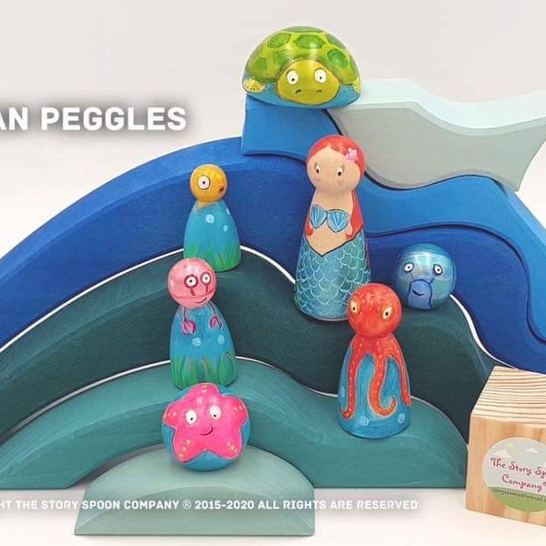 Ocean Peggles. Mermaid, sea creatures. Small world. wooden toy. waldorf. montessori . educational. teaching resource. peg dolls.