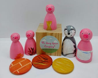 Three Little Pig Pegs - Small world - childrens wooden toy - waldorf - montessori - educational - teaching resource - peg dolls - eyfs