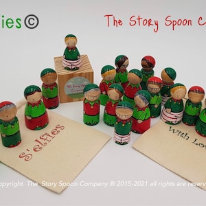 S’Elfies. Duendes. Selfie. Familia. Personalizado. Montessori. Navidad. Regalos. Juguetes de madera. Muñecos de clavija. Hecho a mano. Decoraciones.