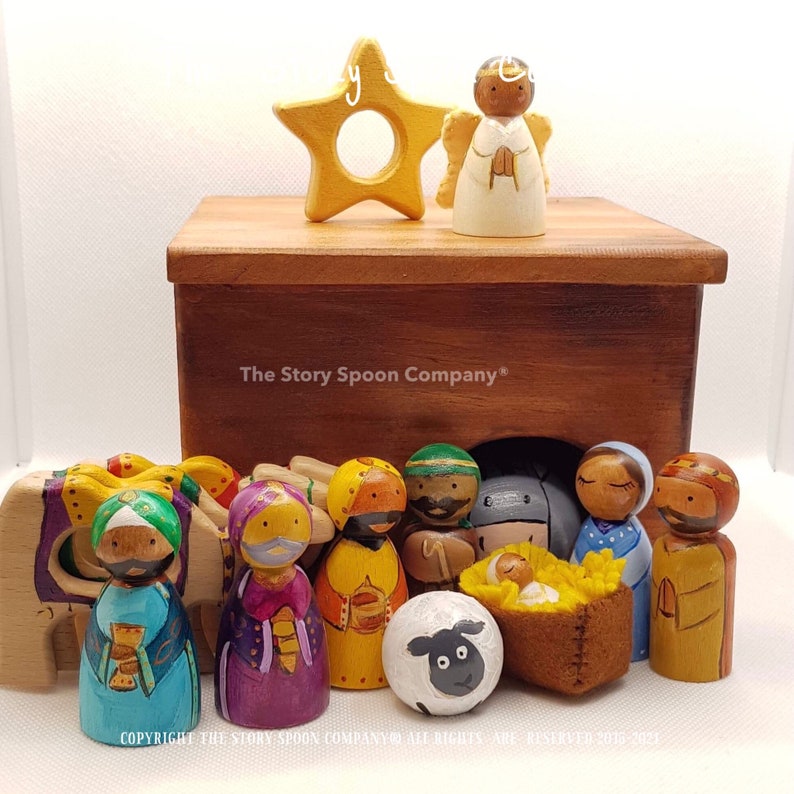 Nativity Set small world peg dolls handmade toys waldorf montessori eyfs childrens toy wooden toy christmas christian New stable set