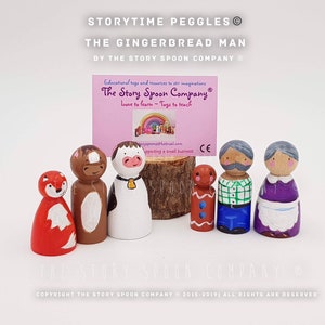 Peg dolls. The Gingerbread Man. Story Props. Early years. Education. Preschool. Role play. Montessori. Waldorf. Wooden Toy. Children. Gift.