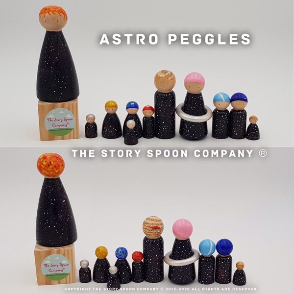 Astro Peggles. Solar System. Peg Dolls. Space. Planets. Moons. Science. Jupiter. Saturn.  Wooden Toys. Mars. Earth. Venus. Mercury. Neptune.