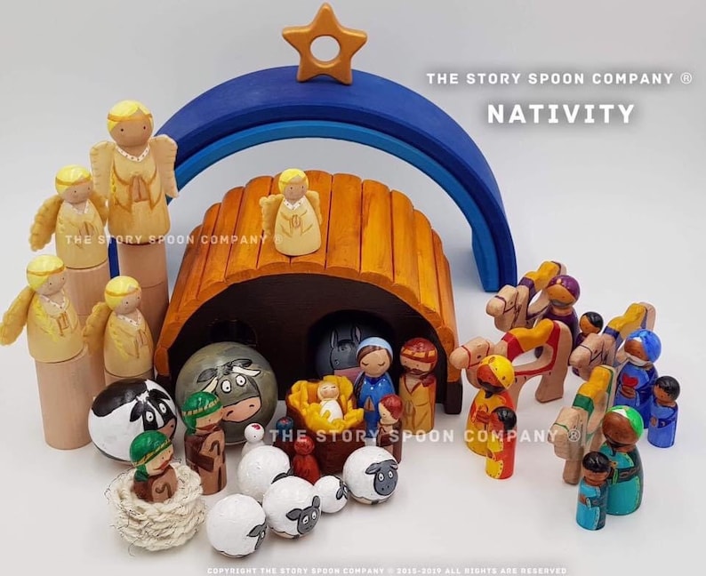 Nativity Set small world peg dolls handmade toys waldorf montessori eyfs childrens toy wooden toy christmas christian image 9