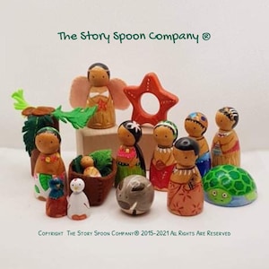 Hawaiian Nativity Set. Family. Present. Gift. Christmas. Chrstian. Wooden. Handmade. Art.  Crafted.  Unique.  Polynesian. Māori. Hawaii.