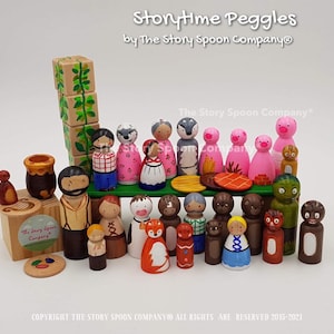 Storytime Super Set Peg Friends - Goldilocks - Jack & Beanstalk - Red Riding - 3 Pigs - Goats Gruff  - Gingerbread - Fairytales - peg dolls