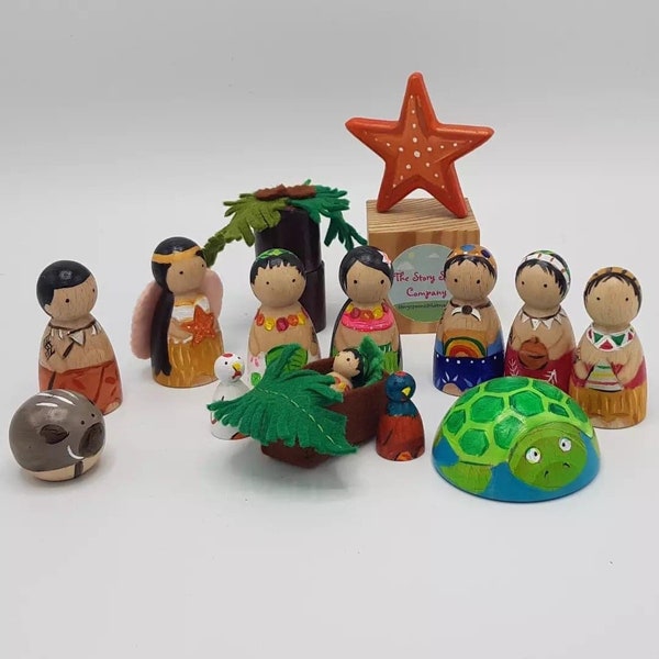 Hawaiian Nativity Set. Family. Present. Gift. Christmas. Chrstian. Wooden. Handmade. Art.  Crafted.  Unique.  Polynesian. Māori. Hawaii.