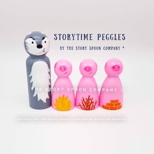 Three Little Pig Pegs - Peggles - Small world - childrens wooden toy - waldorf - montessori - educational - teaching resource - peg dolls -