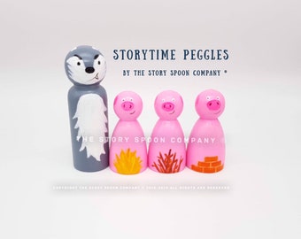 Three Little Pig Pegs - Peggles - Small world - childrens wooden toy - waldorf - montessori - educational - teaching resource - peg dolls -