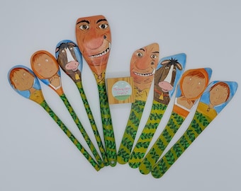 Jack and The  Beanstalk. Story Spoons. Fairytale. wooden toy. Children. montessori. educational. teaching resource. Literature.