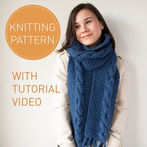 Giant Cable Scarf KNITTING PATTERN with Video, Pre Intermediate Knitting Pattern, Instant Download Tutorial, Quick and Easy DIY Tutorial