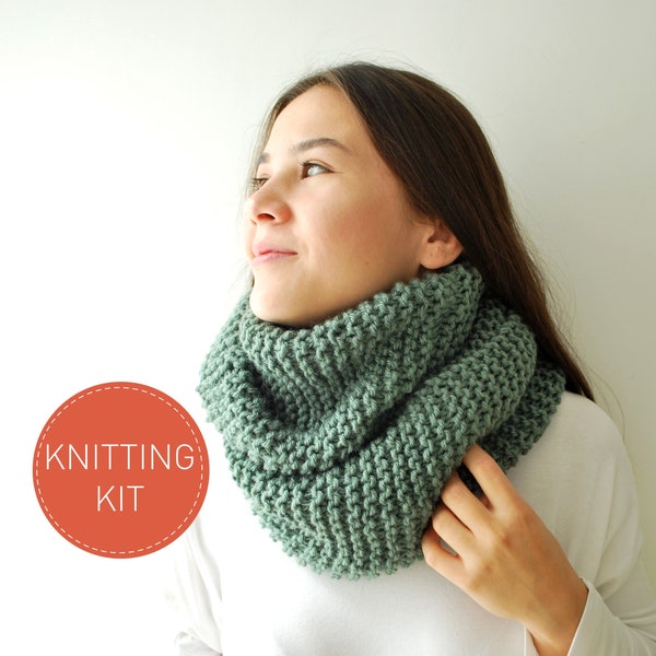 KIT DE TRICOT/ Kit de bricolage Chunky Snood/ Kit de tricot d’écharpe/ Kit de tricot Snood/ Kit de tricot pour débutants/ Kit de tricot de laine chunky/ Kit d’écharpe Infinity