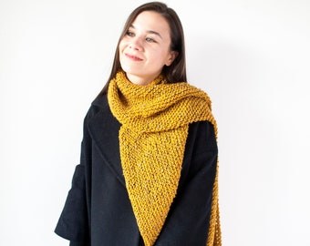 Mustard Yellow Winter Scarf with Triangle Edges, Cozy Wrap for Ladies, Solid Color with Dots Teens Wool Scarf, Cozy Birthday Gift for Her