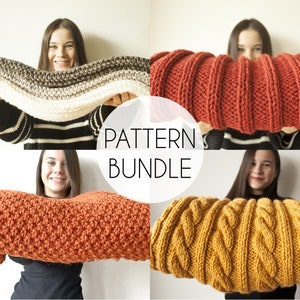 Chunky Blanket Knitting Pattern Bundle, Classic Snuggle Blanket Pattern Collection E-Book