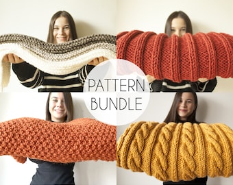 Chunky Blanket Knitting Pattern Bundle, Classic Snuggle Blanket Pattern Collection E-Book