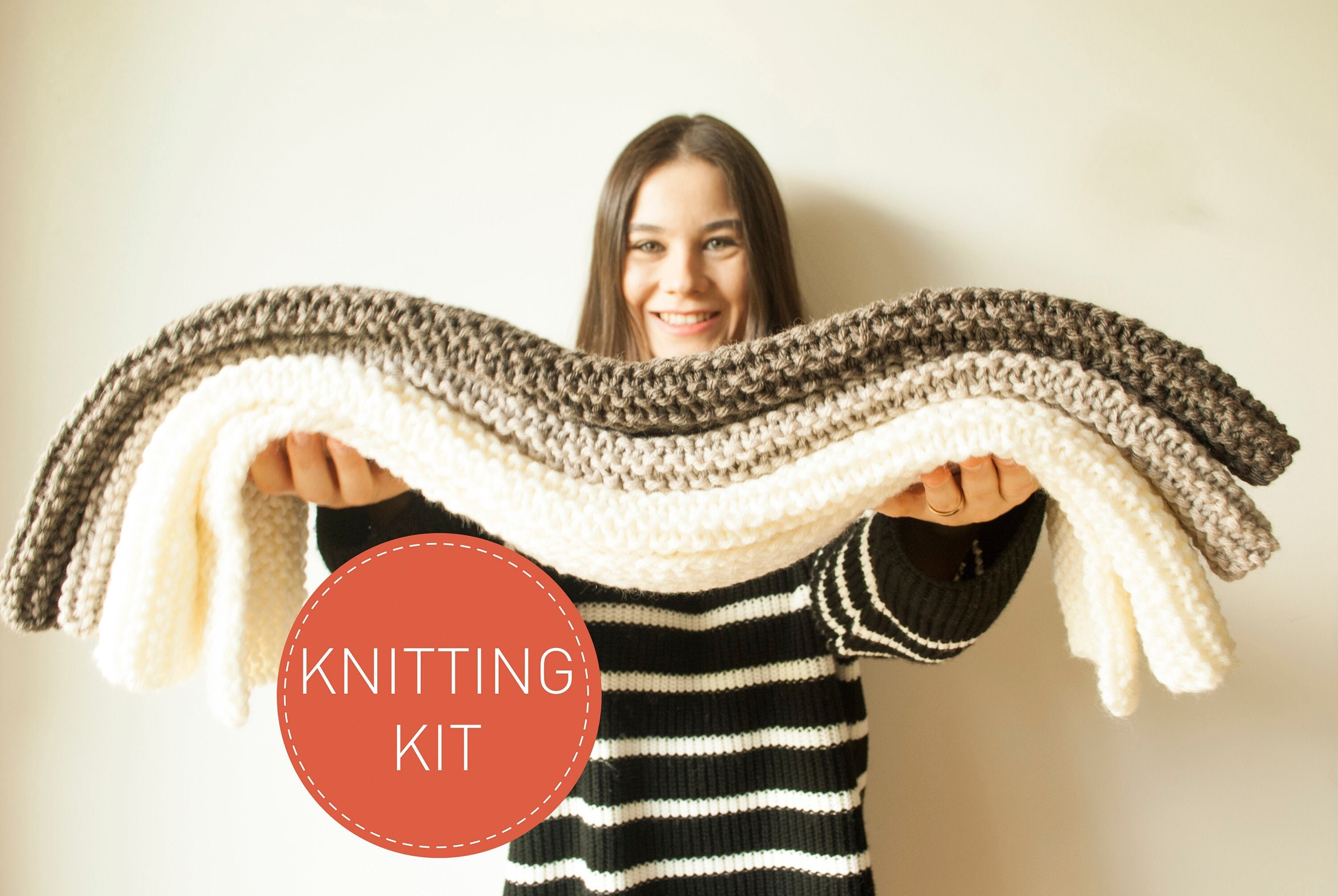 DIY KNIT Kit, KIT for Chunky Knit Blanket, Giant Knitting Needles & Chunky  Knit Merino Yarn, Chunky Knit Blanket Kit, Birthday Gift 