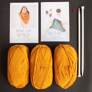 KNITTING KIT/ Triangle Scarf DIY Kit/ Scarf Knitting Kit/ Beginners Knitting Kit/ Chunky Wool Kniting Kit/ Scarf Diy Kit/ Beginners Diy Kit image 3