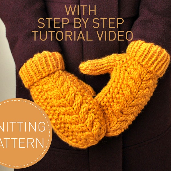 Modèle de tricot de mitaines de câble confortables, grosses mitaines d'hiver tricotées pour adultes Instructions avec tutoriel vidéo