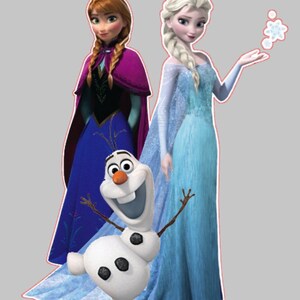 May include: A blue and purple dress with a red cape, a blue dress with a white bodice, and a white snowman with an orange nose and black eyes.