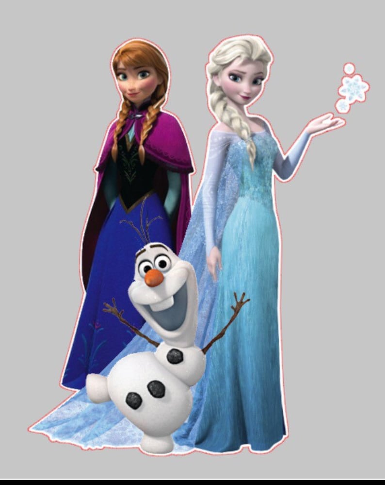 May include: A blue and purple dress with a red cape, a blue dress with a white bodice, and a white snowman with an orange nose and black eyes.