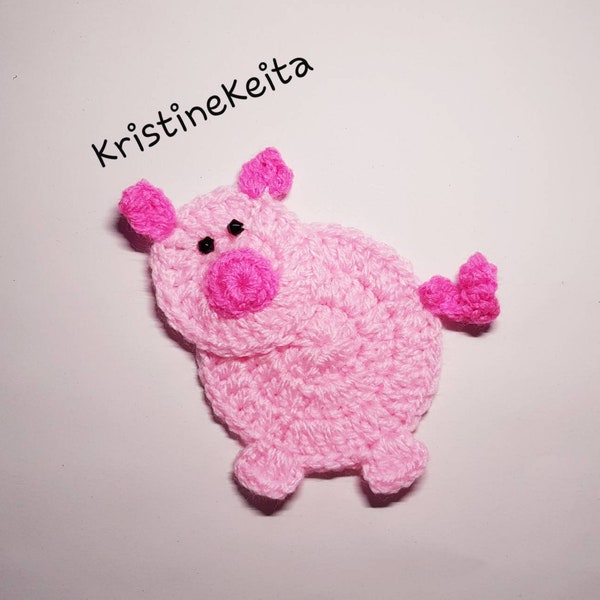 Crochet pig applique,embellishment,Scrapbook,sewing,pig motif,pig applique,baby appliques,pink,large pig applique,handmade,baby blankets