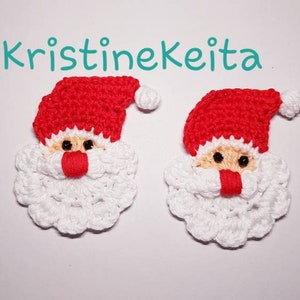 Papá Noel de crochet, apliques de Papá Noel, adorno de Papá Noel, motivo de Papá Noel, costura, aplique de Papá Noel de algodón, decoración navideña, juego de 2 motivos de Papá Noel