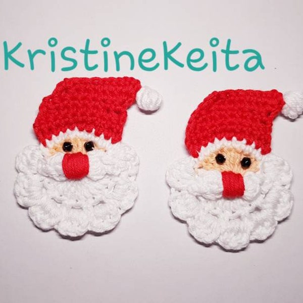 Crochet Santa,Christmas Father appliques,Santa embellishment,Santa motif,sewing,cotton Santa applique,Christmas decor, Set of 2 Santa motifs