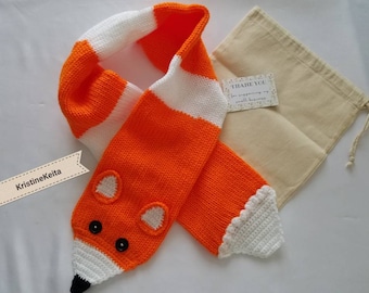 knitted fox scarf,neck warmer,orange fox scarf, orange scarf,gift,knitted acrylic scarf,soft scarf,double layered scarf,fox scarf
