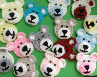 Crochet Teddy Bear Appliques, Acrylic Embellishments (Set of 2)