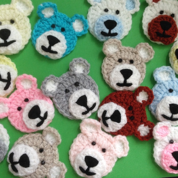 Appliques tête d'ours en peluche au crochet, motif nounours, embellissement, couture, motif tête d'ours, applique ours en peluche, applique acrylique en peluche, 5,5 cm, lot de 2