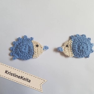 2 Gehäkelte Igel Applikationen,Verzierungen,Scrapbook,Nähen,IgelMotive,Baumwoll igel Applikationen,blaue Igel,handgemacht,Kartenherstellung