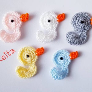 1 Applicazione di anatra all'uncinetto, abbellimenti di anatra, album di ritagli, cucito, motivi di anatra, applicazioni di animali da fattoria, motivi di anatra lavorati a maglia, creazione di biglietti