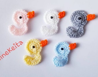 1 Crochet duck applique,duck embellishments,Scrapbook,sewing,duck motifs,farm animal appliques,knitted duck motifs,card making