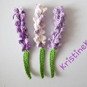 Fleurs de lavande, fleurs de lavande au crochet, lot de 3 fleurs, bouquet de lavande au crochet, décoration de fleurs de lavande, fleurs lilas, appliques en coton