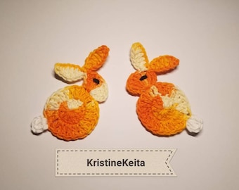 2 Crochet bunny appliques,rabbit appliques,farm animal applique,card making,sewing,Easter bunny,cotton appliques,yellow/orange bunny motifs