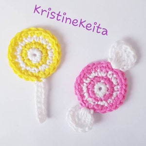 Candy applique, gehaakte snoep applique, katoen lolipop motief, verfraaiing, naaien, breien, katoen applique, kaart maken, plakboek, zoete motieven