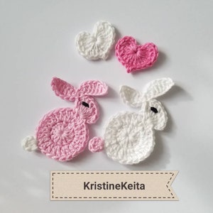 Gehäkelte Hasen Applikationen,Kaninchen Applikationen,Bauernhof Applikation,Kartenherstellung,Nähen,Sammelalbum,Baumwollapplikationen,Kaninchen Motive,6x7cm,Set von 4