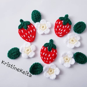 Fraise au crochet, appliques de fraise au crochet, appliques de fleurs et de feuilles, motifs de fraises rouges, embellissement, couture, tricot, baies rouges