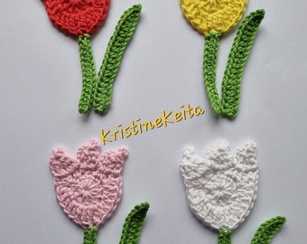 Crochet tulip flower,crochet cotton flower,tulip motif,flower decoration,cotton flower,cotton tulip applique, 10 x 4.5cm