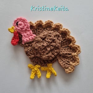 Applique de dinde au crochet, applique de dinde, applique d'animaux de la ferme, fabrication de cartes, couture, scrapbooking, applique en coton, motif de dinde en coton au crochet