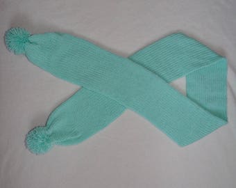 knitted child scarf,neck warmer,pom pom,aqua blue