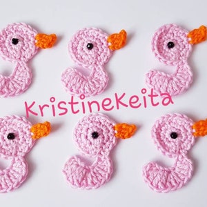 6 Enten Applikationen gehäkelt,Enten Verzierungen,Scrapbook,Nähen,Enten Motive,Bauernhof Tier Applikationen,rosa Ente,gestrickte Enten Motive,Kartenherstellung