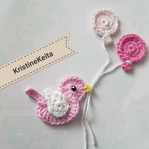 Applicazione di uccelli all'uncinetto, applicazione di uccelli rosa, motivi a palloncino, cucito, lavoro a maglia, creazione di biglietti, scrapbooking, uccelli artigianali, forniture artigianali, uccelli di cotone