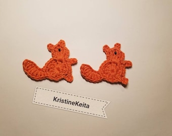 Crochet mini Squirrel Appliques, Burnt Orange Cotton Woodland Animal Motifs (Set of 2)